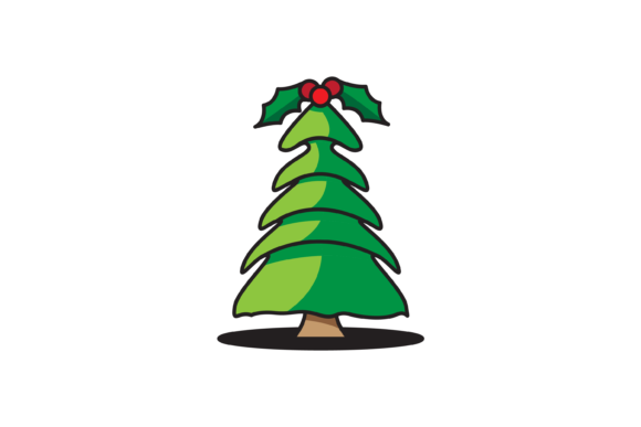Beautiful Christmas Tree with Holly Icon for Local Business Branding