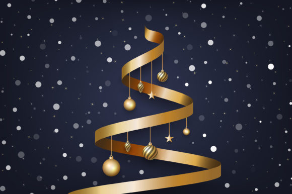 Christmas Background with Gold Ribbon for Digital Products