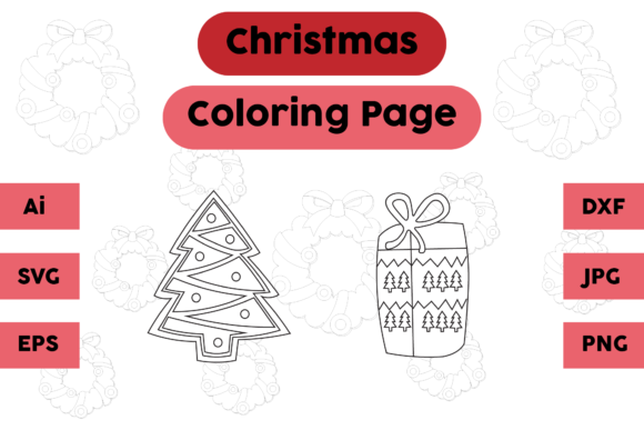 Christmas Coloring Page Tree Gift Set 02 for Blog and Website Design