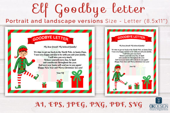 Elf Letter. Elf Goodbye Letter Print Templates for Creative Sellers